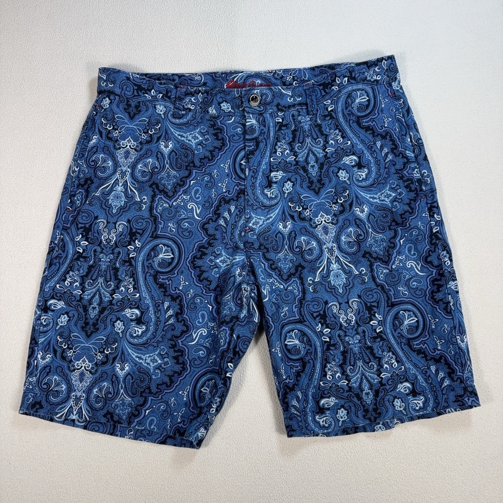 Robert Graham Linen-Cotton Shorts Men's 36x9 Blue Paisley Resort Beach Coastal